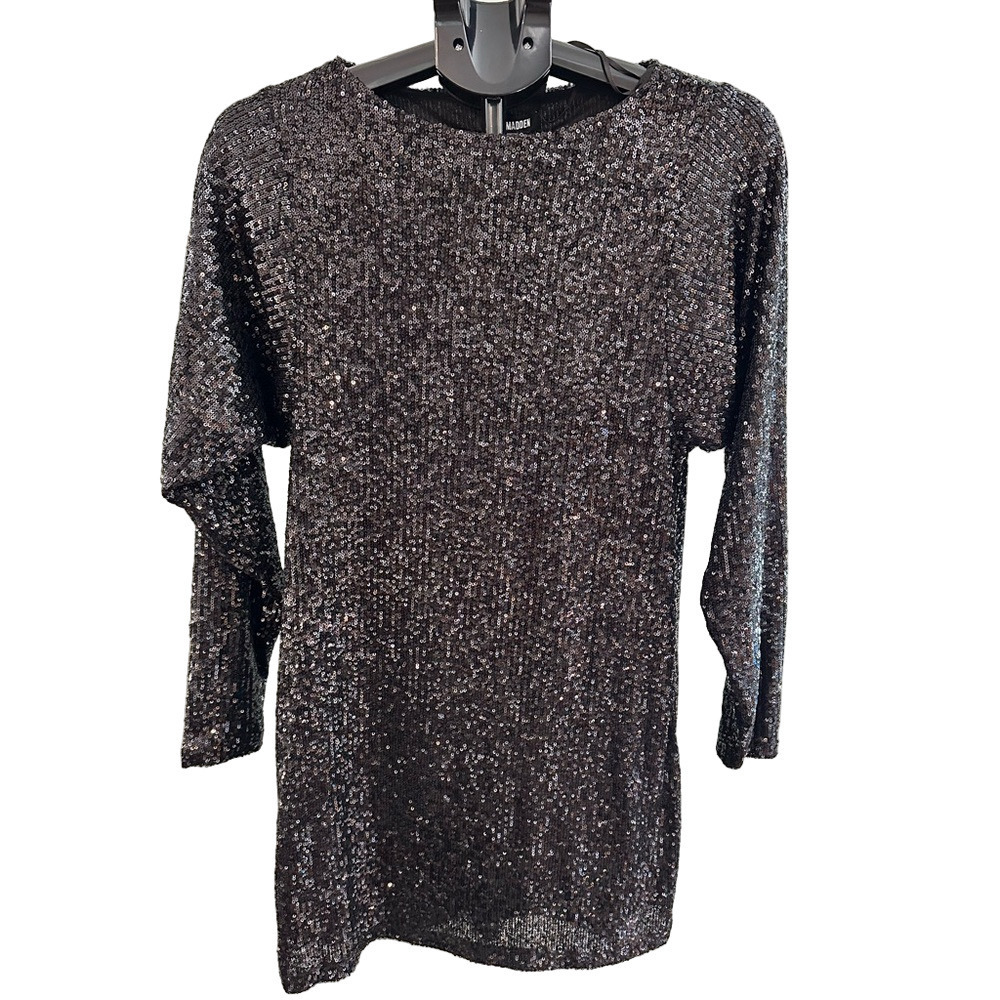 NWT STEVE MADDEN BLACK SEQUIN LONG SLEEVE DRESS
